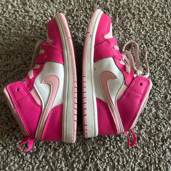Nike Toddler Jordan 1 Mid White/Medium Soft Pink 'Fierce Pink' - Size 10c - Picture 6 of 7